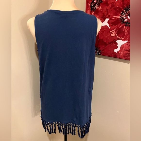 J. Jill Cotton & Linen Tassel-Trim Navy Tank Top , size Medium - Picture 3 of 6